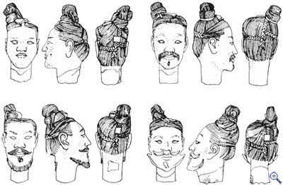 Прически воинов древнекитайского войска династии Цинь.