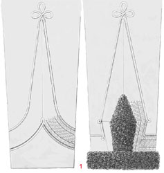 Рукав (вид спереди) доломана (слева) и ментика (справа) гусарского обер-офицера