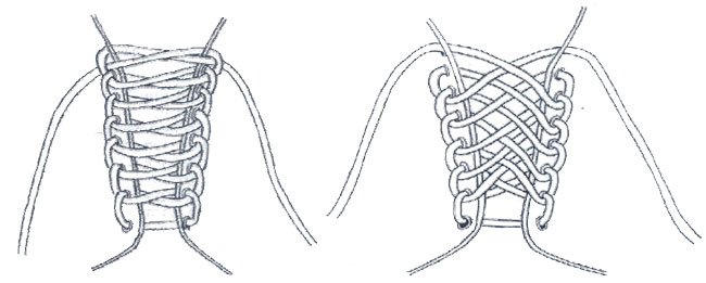 Варианты шнуровки ботинок: