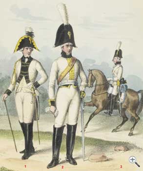 Униформа парадная (1) офицера (1797 г.), офицера (2) и рядового (3) Силезского кирасирского полка, 1806 год - Uniform Front (1) Officer (1797), Offizier (2) und die mittlere (3) Schlesien Kürassier-Regiment 1806.